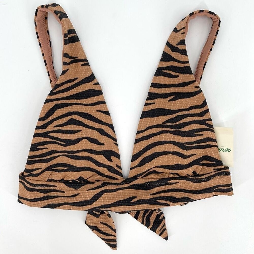Aerie Pique Animal Print Triangle Bikini‎ Top Women XS Brown Black NWT